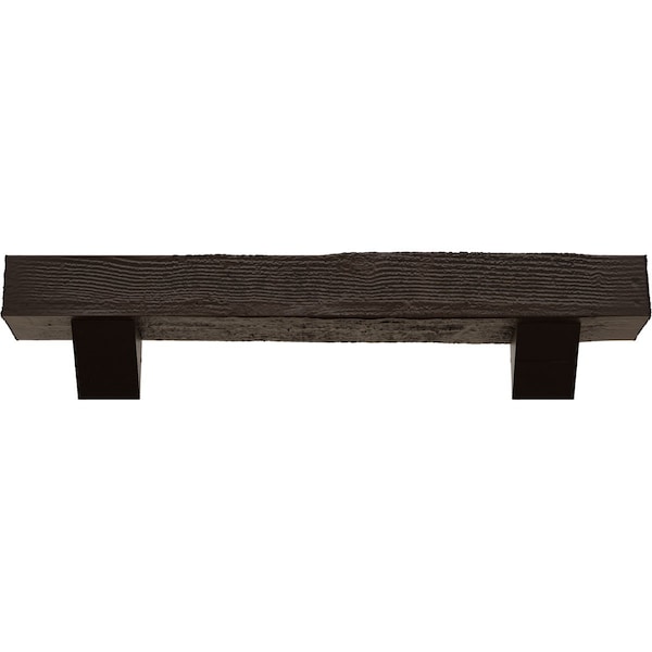 Rough Sawn Faux Wood Fireplace ManteL W/Breckinridge Corbels, NaturaL Mahogany, 8H X 10D X 48W